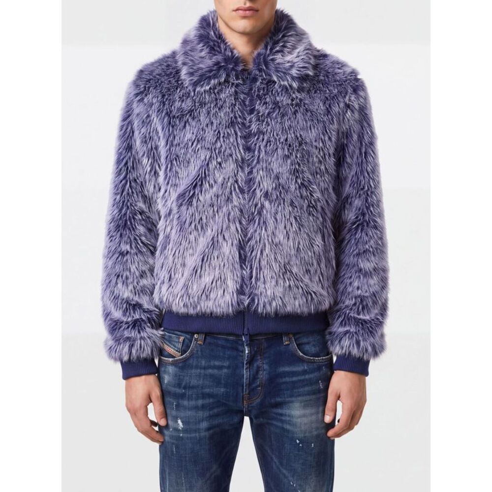 Diesel Men High-Neck Faux Fur Jacket Diesel With Concealed Fastening